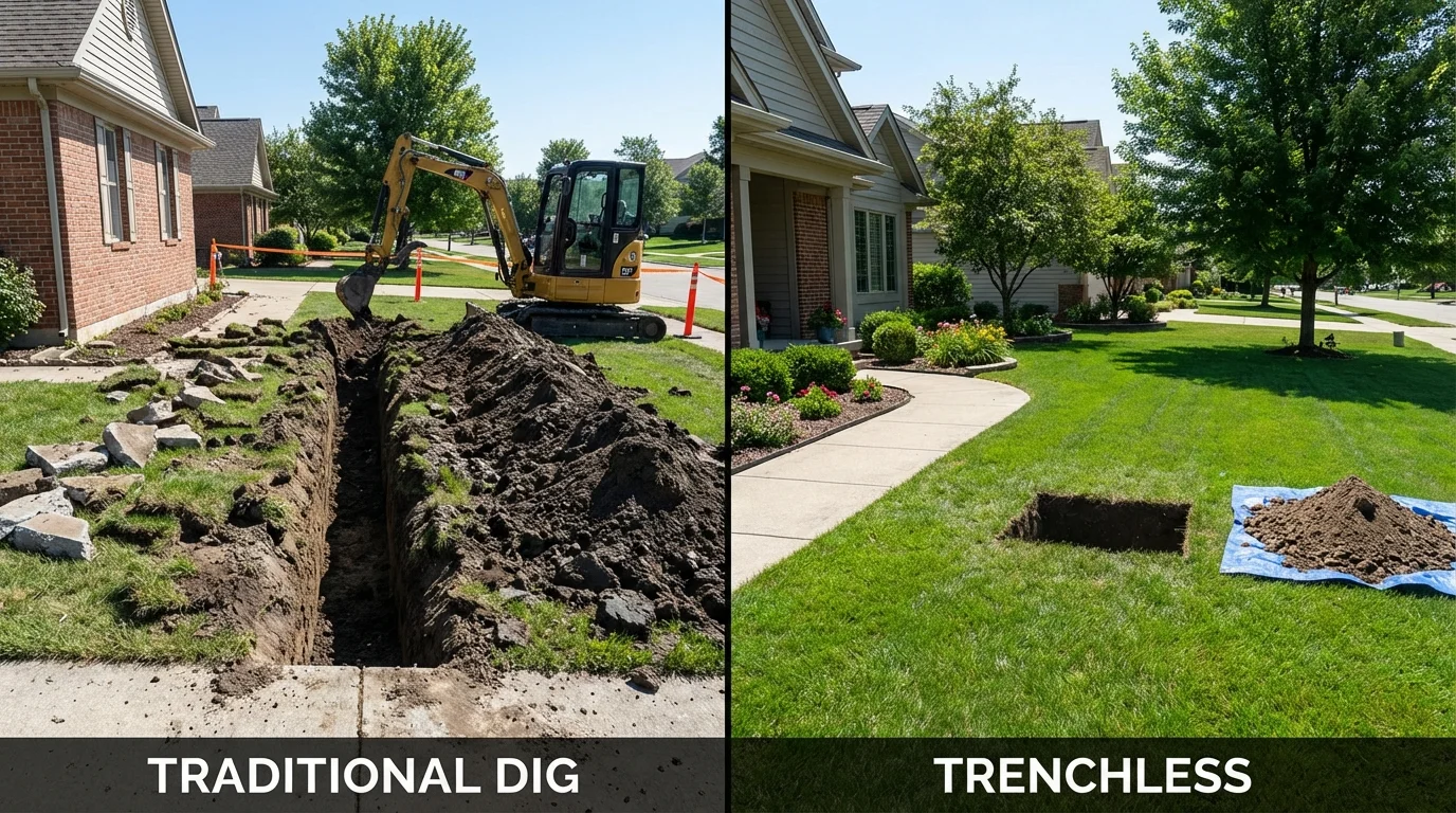Trenchless sewer repair with minimal yard damage versus traditional excavation in Broken Bow, NE